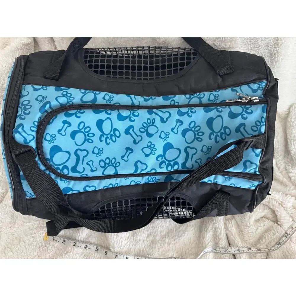 Pyaar Small Pet Carrier Blue Paw Print Mesh Travel Bag Dog/Cat 14 Inch